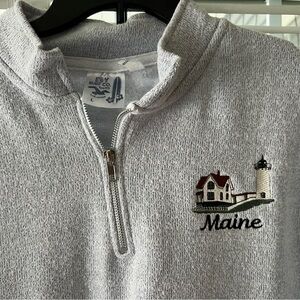 Gray Quarter-Zip Sweater with Maine Embroidery